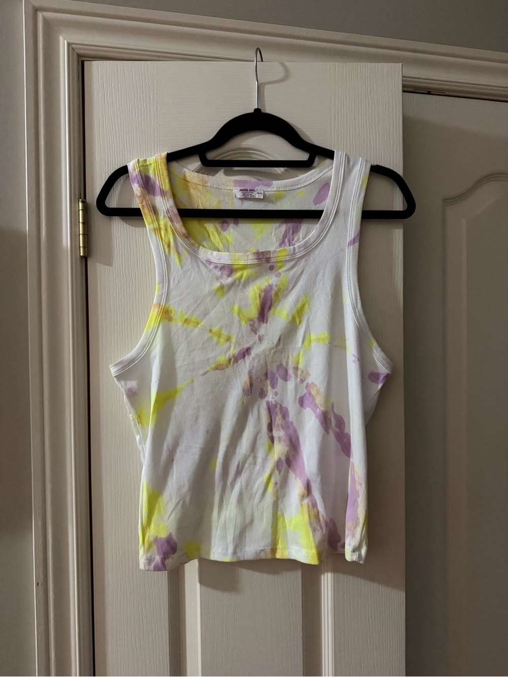 Custom White Tank Top with Yellow and Lilac Tie-Dye Accents